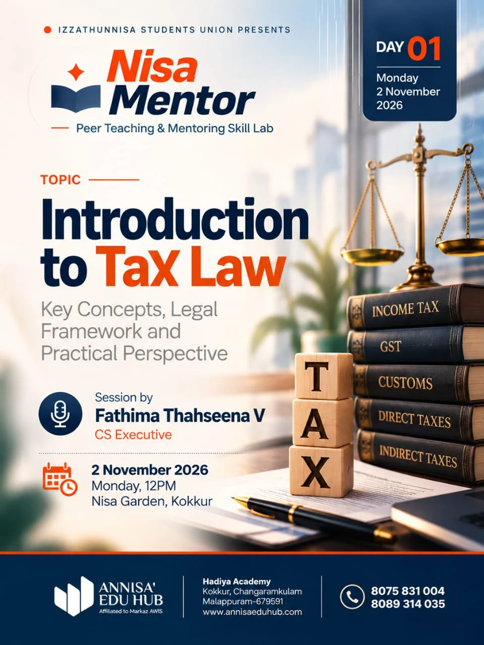 Nisa Mentor 01: Introduction to Tax Law, by Ms. Fathima Thahseena V