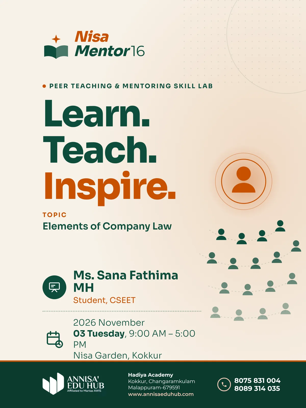 Nisa Mentor 16: Elements of Company Law, by Ms. Sana Fathima MH