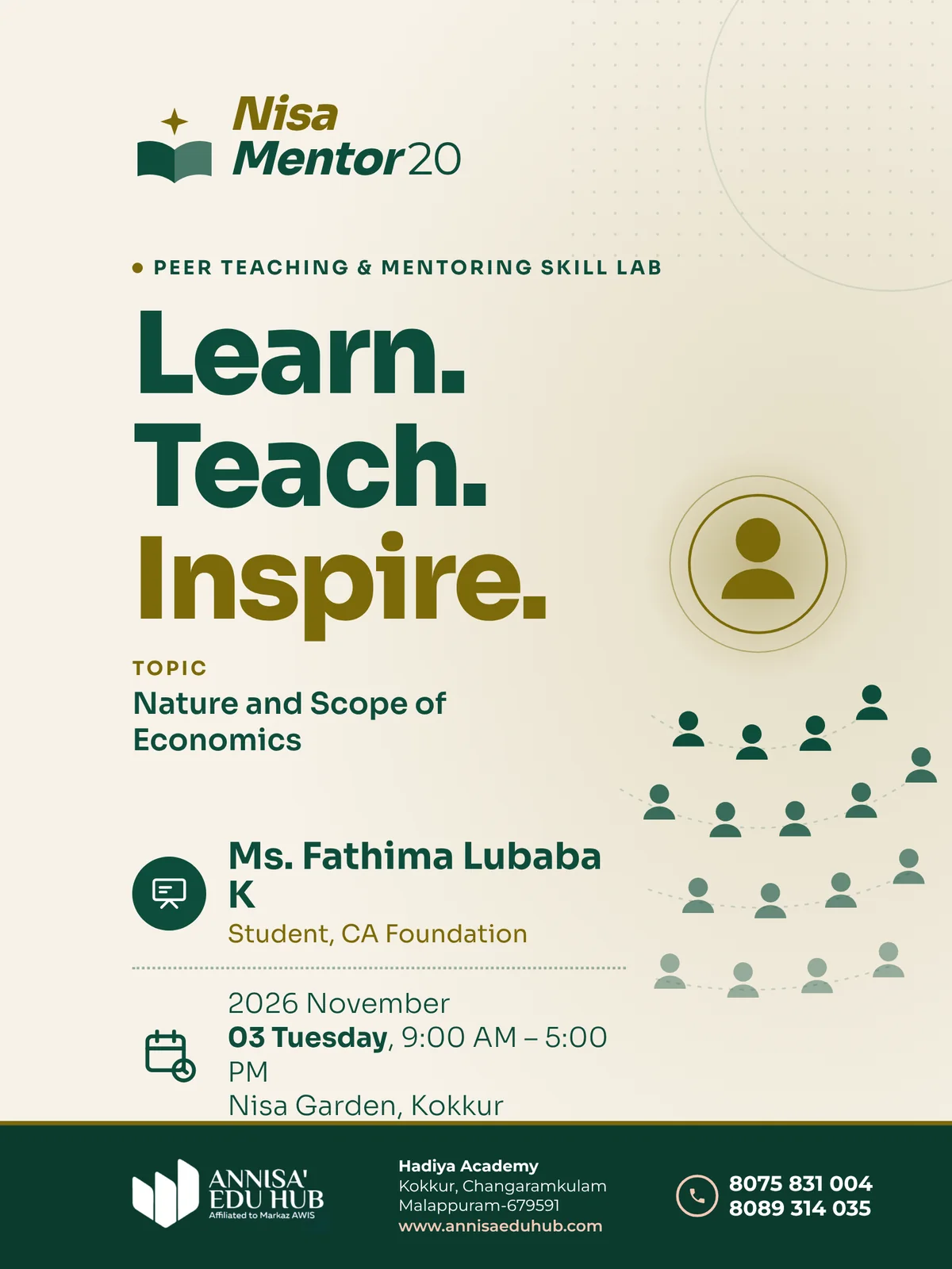 Nisa Mentor 20: Nature and Scope of Economics, by Ms. Fathima Lubaba K